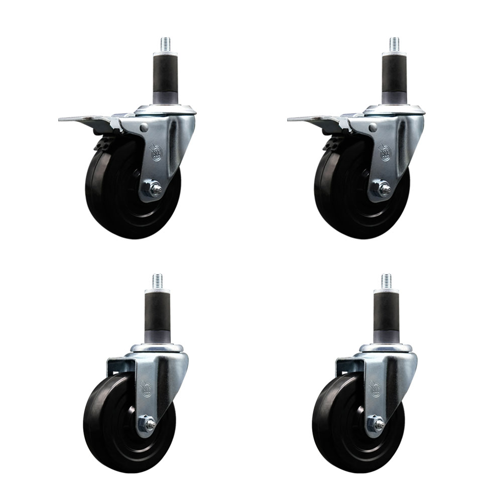 SCC-EXTTL20S414-HRS-2-S-2-114 Hard Rubber Swivel Expanding Stem Caster with 4 x 1.25 in. Black Wheels & 1.25 in. Stems - Set of 4