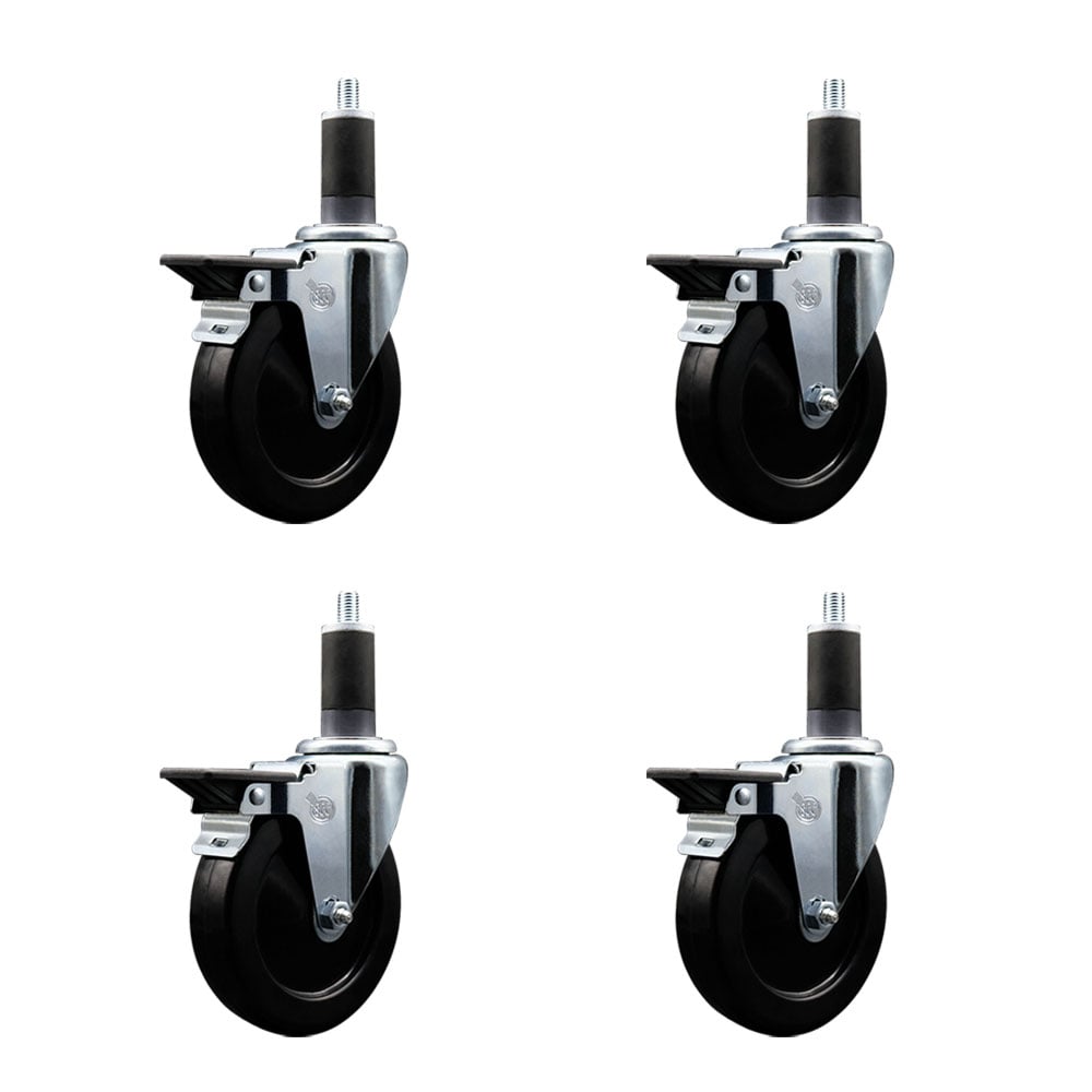 SCC-EX20S514-HRS-PLB-114-4 Hard Rubber Swivel Expanding Stem Caster with 5 x 1.25 in. Black Wheels & 1.25 in. Stems - Set of 4