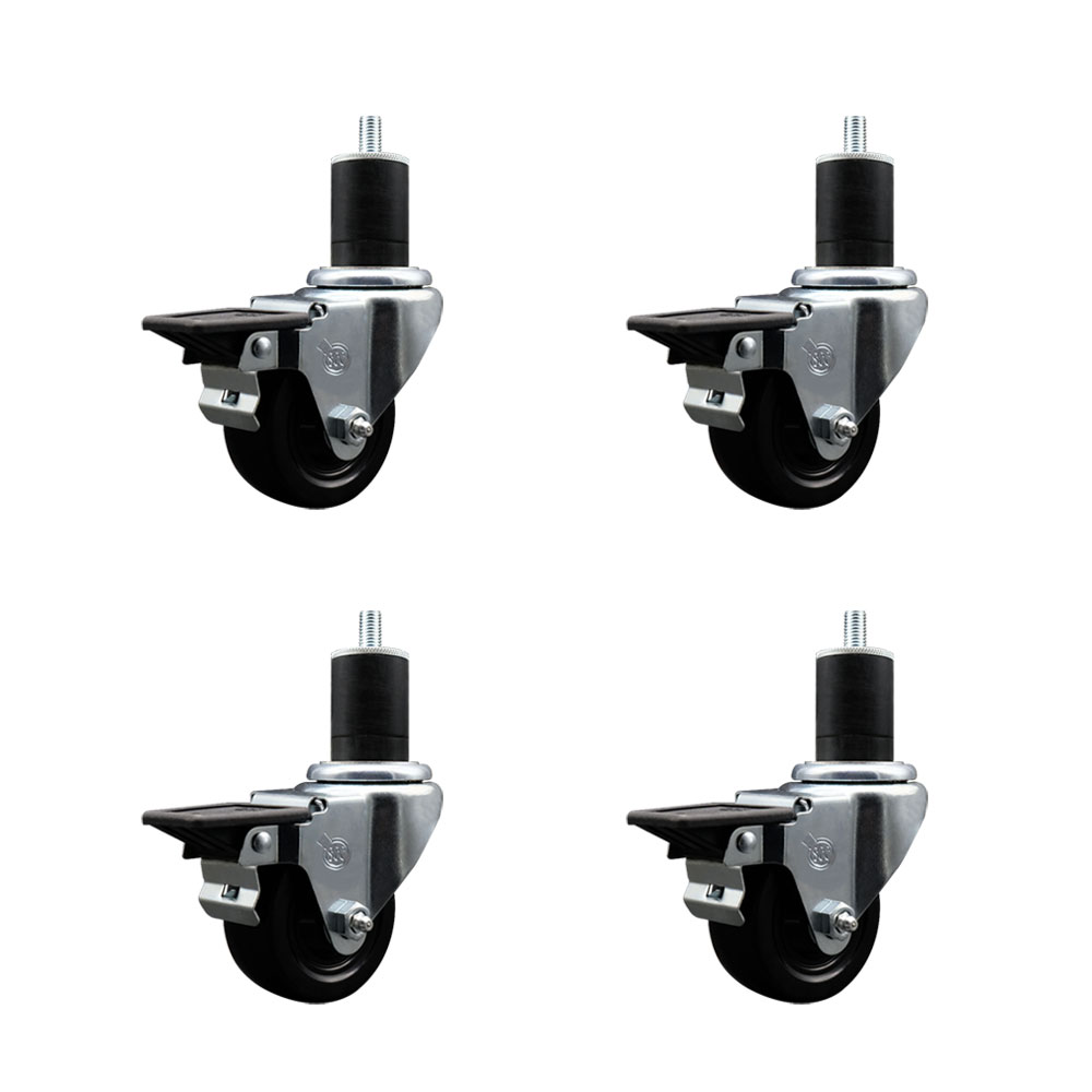 SCC-EX20S314-HRS-PLB-134-4 Hard Rubber Swivel Expanding Stem Caster with 3 x 1.25 in. Black Wheels & 1.75 in. Stems - Set of 4