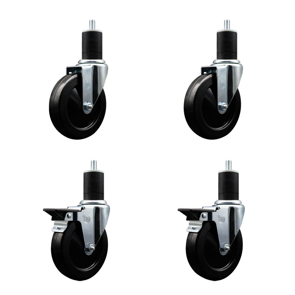SCC-EX20S514-HRS-2-PLB-2-134 Hard Rubber Swivel Expanding Stem Caster with 5 x 1.25 in. Black Wheels & 1.75 in. Stems - Set of 4