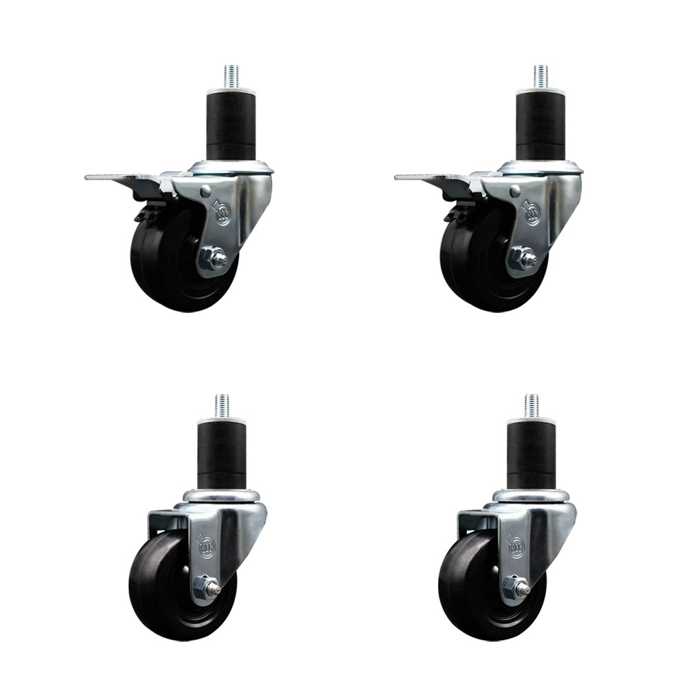 SCC-SSEXTTL20S314-HRS-2-S-2-134 Stainless Steel Hard Rubber Swivel Expanding Stem Caster with 3 x 1.25 in. Black Wheels & 1.75 in. Stems - Set of 4