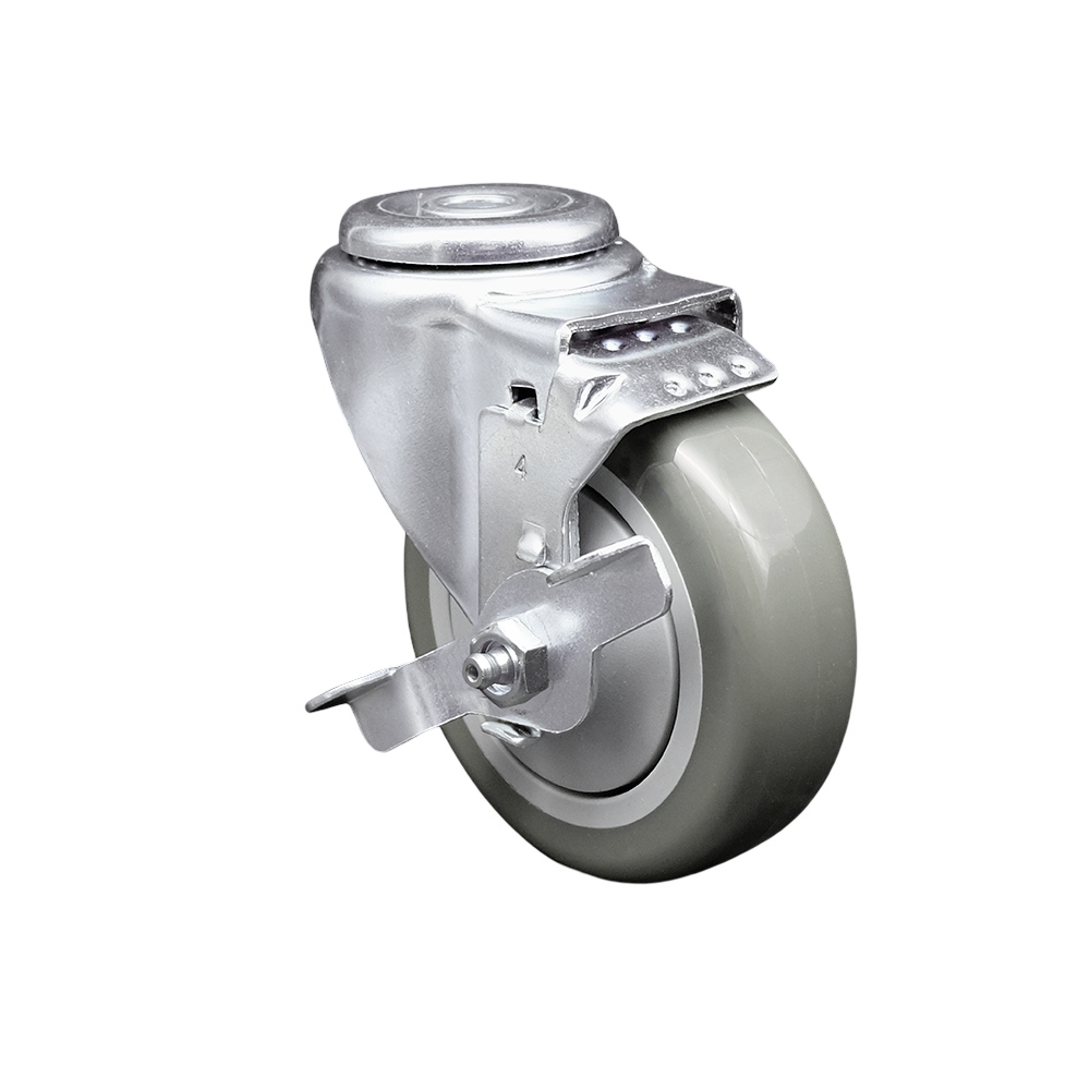 SCC-SSBH20S414-PPUB-TLB Stainless Steel Polyurethane Swivel Bolt Hole Caster with 4 x 1.25 in. Gray Wheel & Top Locking Brake