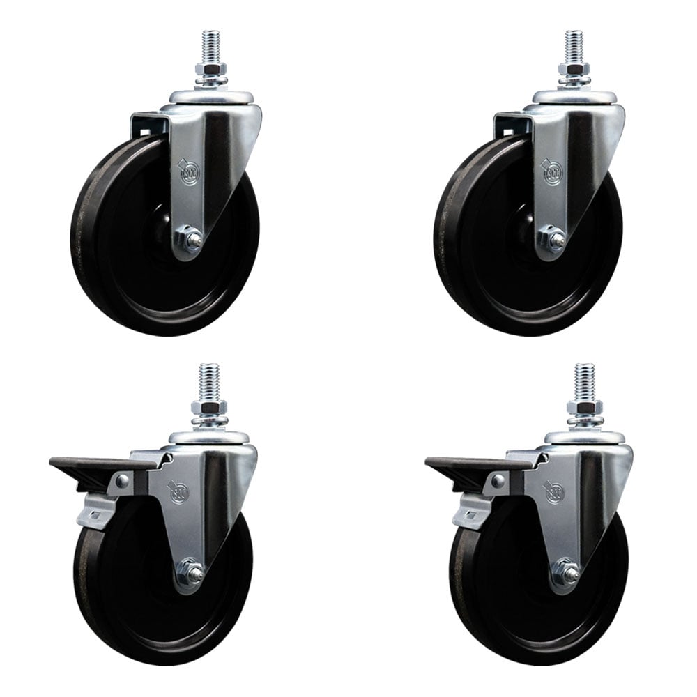SCC-TS20S514-PHR-M1015-2-PLB-2 Phenolic Swivel Threaded Stem Caster with 5 x 1.25 in. Black Wheels & 10 mm Stems - Set of 4