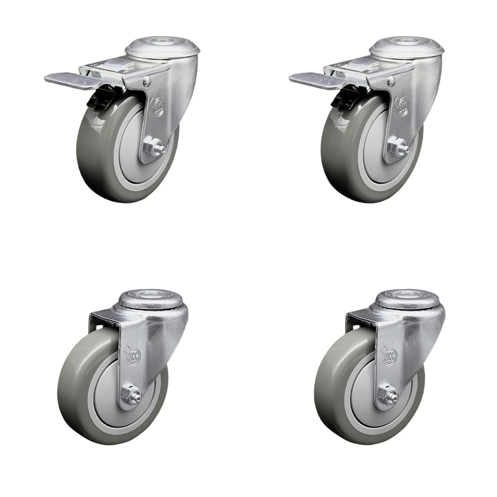 SCC-SSBHTTL20S414-PPUB-2-S-2 Stainless Steel Polyurethane Swivel Bolt Hole Caster with 4 x 1.25 in. Gray Wheels - Set of 4