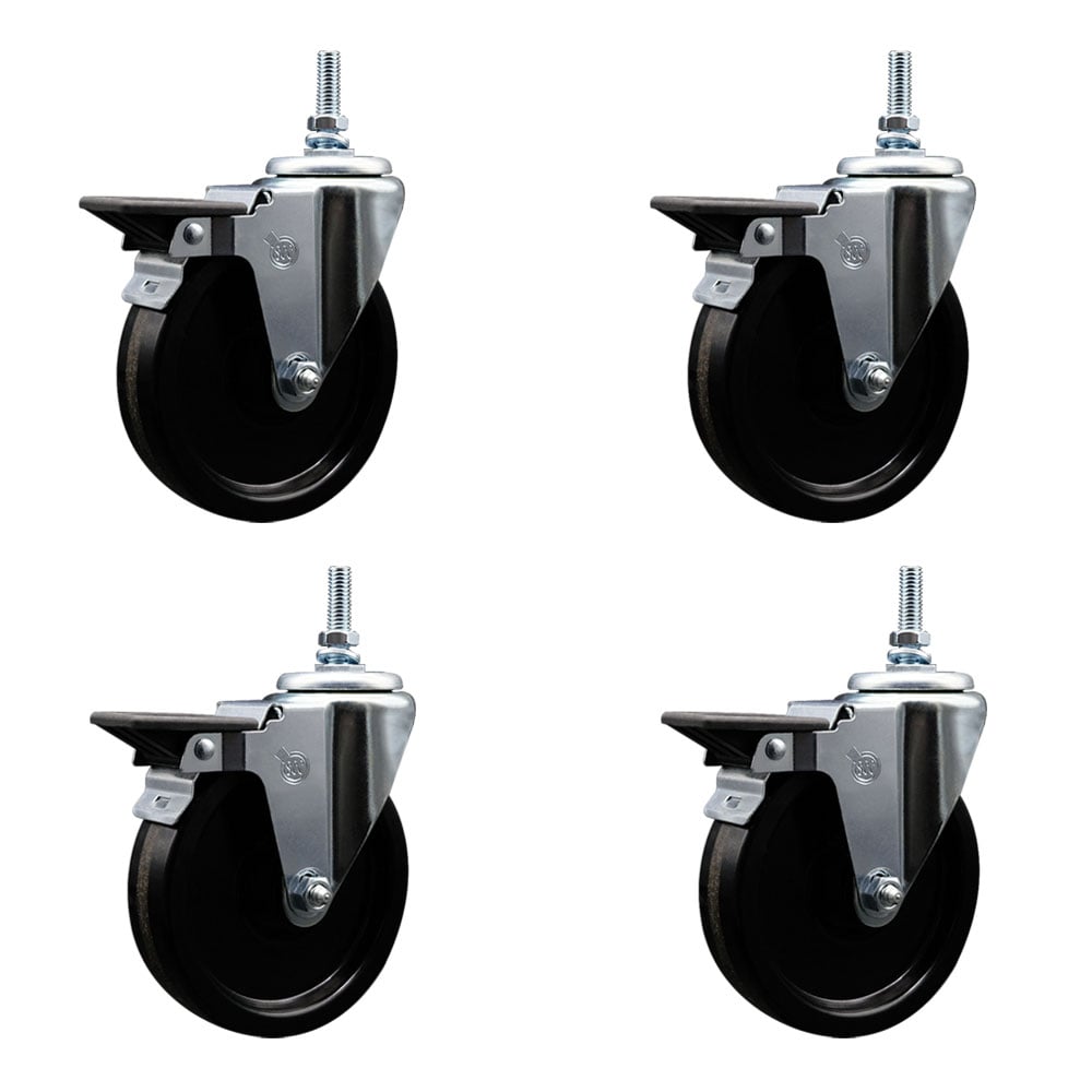 SCC-TS20S514-PHR-PLB-M1215-4 Phenolic Swivel Threaded Stem Caster with 5 x 1.25 in. Black Wheels & 12 mm Stems - Set of 4