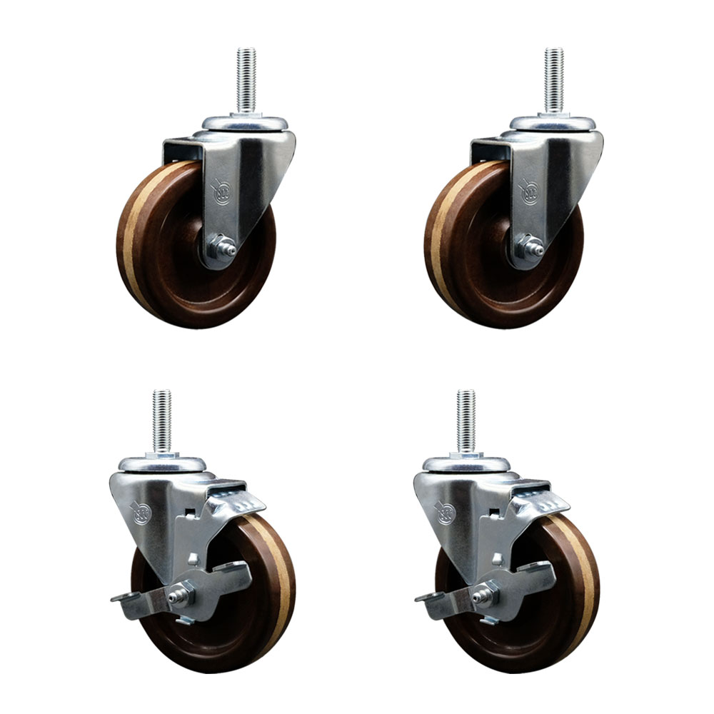 SCC-TS20S414-PHSHT-34212-2-TLB-2 High Temperature Phenolic Swivel Threaded Stem Caster with 4 x 1.25 in. Brown Wheels & 0.75 in. Stems - Set of 4