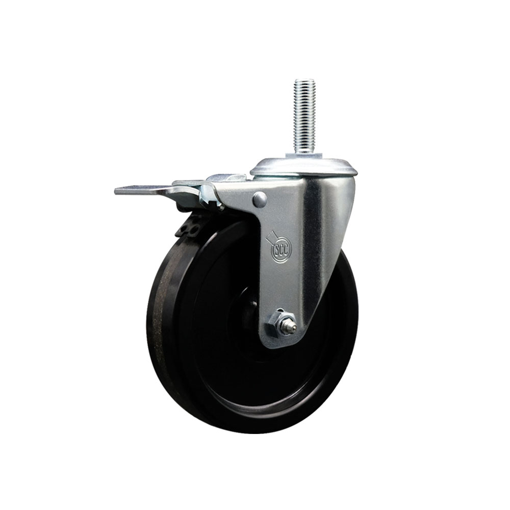 SCC-TSTTL20S514-PHS-34212 Phenolic Swivel Threaded Stem Caster with 5 x 1.25 in. Black Wheel & 0.75 in. Stem & Total Locking Brake