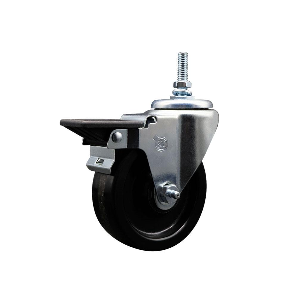 SCC-TS20S414-PHS-PLB-381615 Phenolic Swivel Threaded Stem Caster with 4 x 1.25 in. Black Wheel & 0.38 in. Stem & Posi Locking Brake