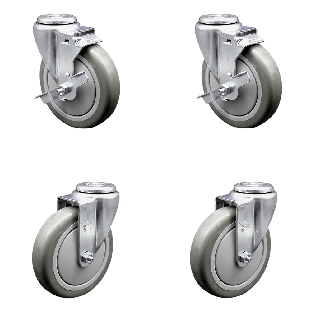 SCC-SSBH20S514-PPUB-TLB-2-S-2 Stainless Steel Polyurethane Swivel Bolt Hole Caster with 5 x 1.25 in. Gray Wheels - Set of 4
