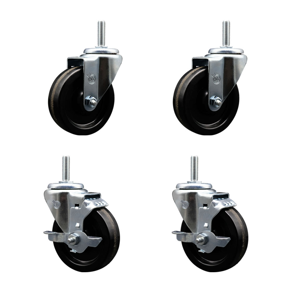SCC-TS20S414-PHS-58212-2-TLB-2 Phenolic Swivel Threaded Stem Caster with 4 x 1.25 in. Black Wheels & 0.63 in. Stems - Set of 4