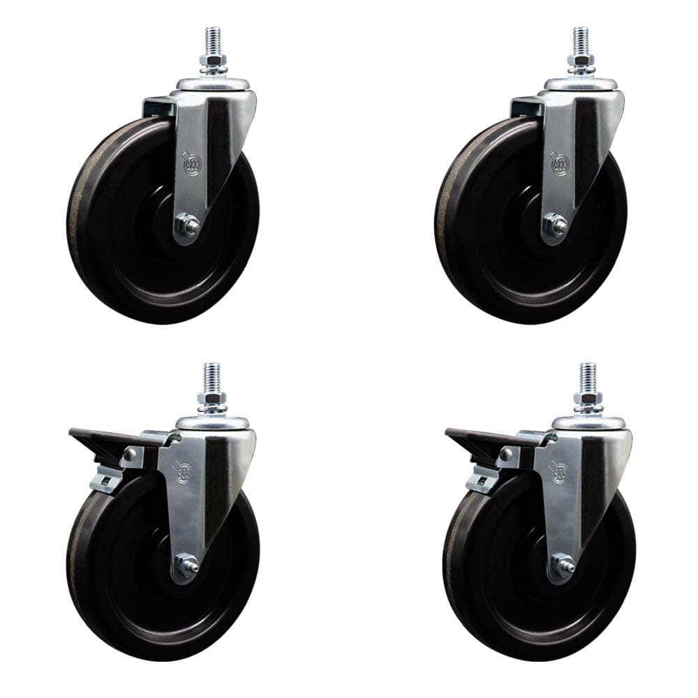 SCC-TS20S615-PHS-M1015-2-PLB-2 Phenolic Swivel Threaded Stem Caster with 6 x 1.25 in. Black Wheels & 10 mm Stems - Set of 4