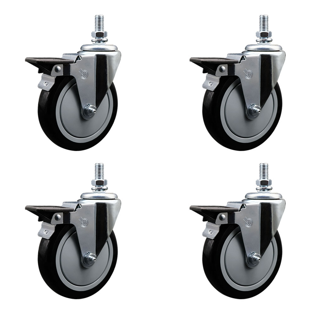SCC-TS20S514-PPUB-BLK-PLB-121315-4 Polyurethane Swivel Threaded Stem Caster with 5 x 1.25 in. Black Wheels & 0.5 in. Stems - Set of 4