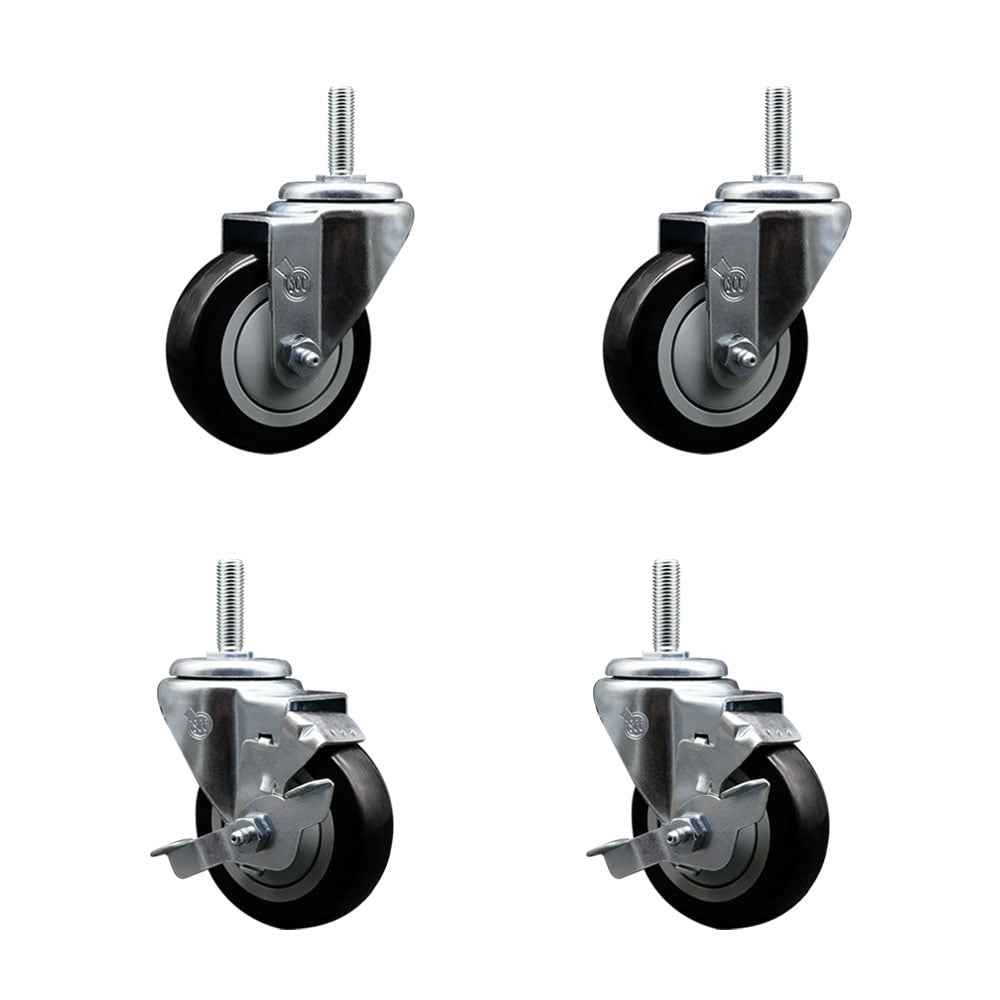 SCC-TS20S3514-PPUB-BLK-34212-2-TLB-2 Polyurethane Swivel Threaded Stem Caster with 3.5 x 1.25 in. Black Wheels & 0.75 in. Stems - Set of 4