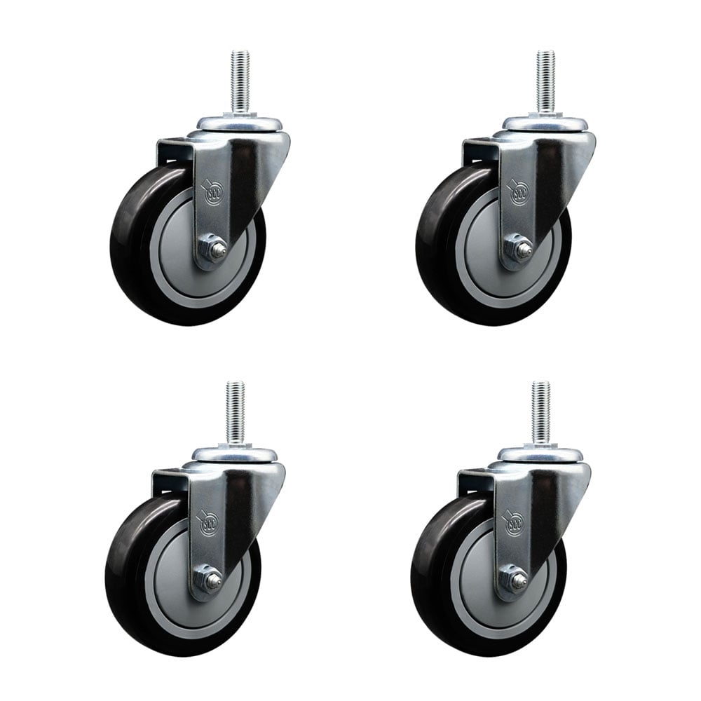 SCC-TS20S414-PPUB-BLK-34212-4 Polyurethane Swivel Threaded Stem Caster with 4 x 1.25 in. Black Wheels & 0.75 in. Stems - Set of 4