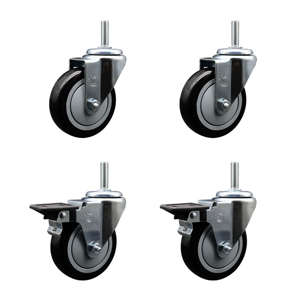 SCC-TS20S414-PPUB-BLK-34212-2-PLB-2 Polyurethane Swivel Threaded Stem Caster with 4 x 1.25 in. Black Wheels & 0.75 in. Stems - Set of 4