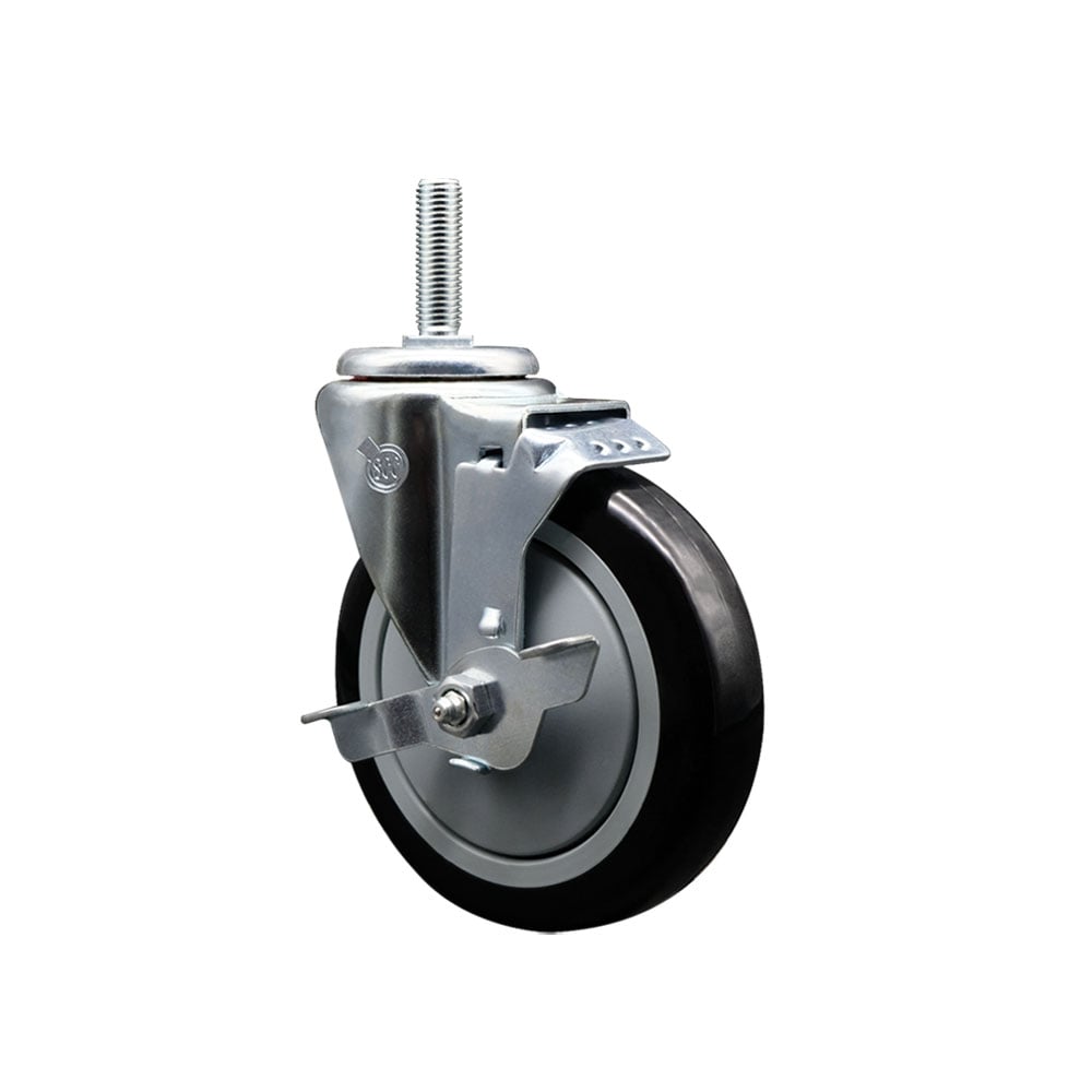 SCC-TS20S514-PPUB-BLK-TLB-34212 Polyurethane Swivel Threaded Stem Caster with 5 x 1.25 in. Black Wheel & 0.75 in. Stem & Top Locking Brake