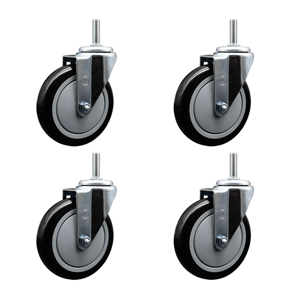 SCC-TS20S514-PPUB-BLK-34212-4 Polyurethane Swivel Threaded Stem Caster with 5 x 1.25 in. Black Wheels & 0.75 in. Stems - Set of 4