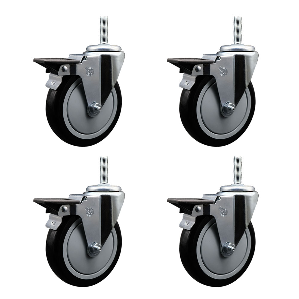 SCC-TS20S514-PPUB-BLK-PLB-34212-4 Polyurethane Swivel Threaded Stem Caster with 5 x 1.25 in. Black Wheels & 0.75 in. Stems - Set of 4