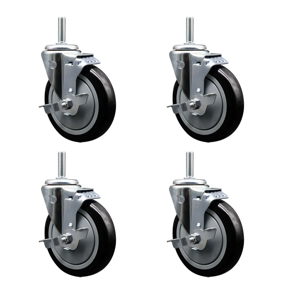 SCC-TS20S514-PPUB-BLK-TLB-34212-4 Polyurethane Swivel Threaded Stem Caster with 5 x 1.25 in. Black Wheels & 0.75 in. Stems - Set of 4