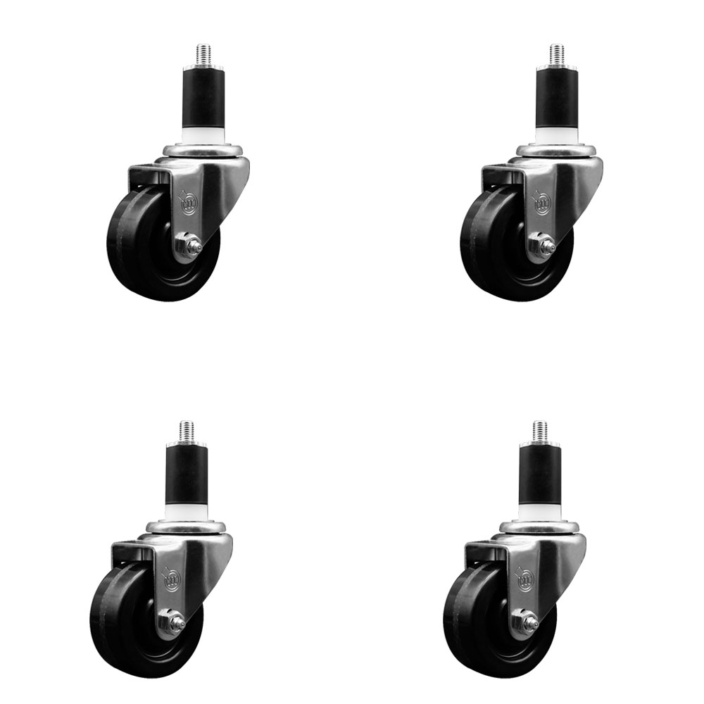SCC-EX20S314-PHR-112-4 Phenolic Swivel Expanding Stem Caster with Roller Bearings 3 x 1.25 in. Black Wheels & 1.5 in. Stems - Set of 4