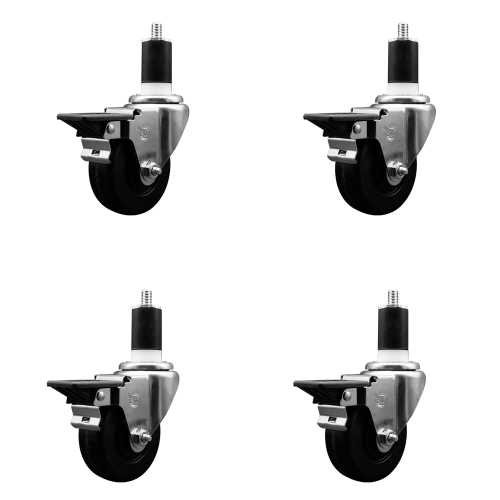 SCC-EX20S3514-PHR-PLB-112-4 Phenolic Swivel Expanding Stem Caster with Roller Bearings 3.5 x 1.25 in. Black Wheels & 1.5 in. Stems - Set of 4