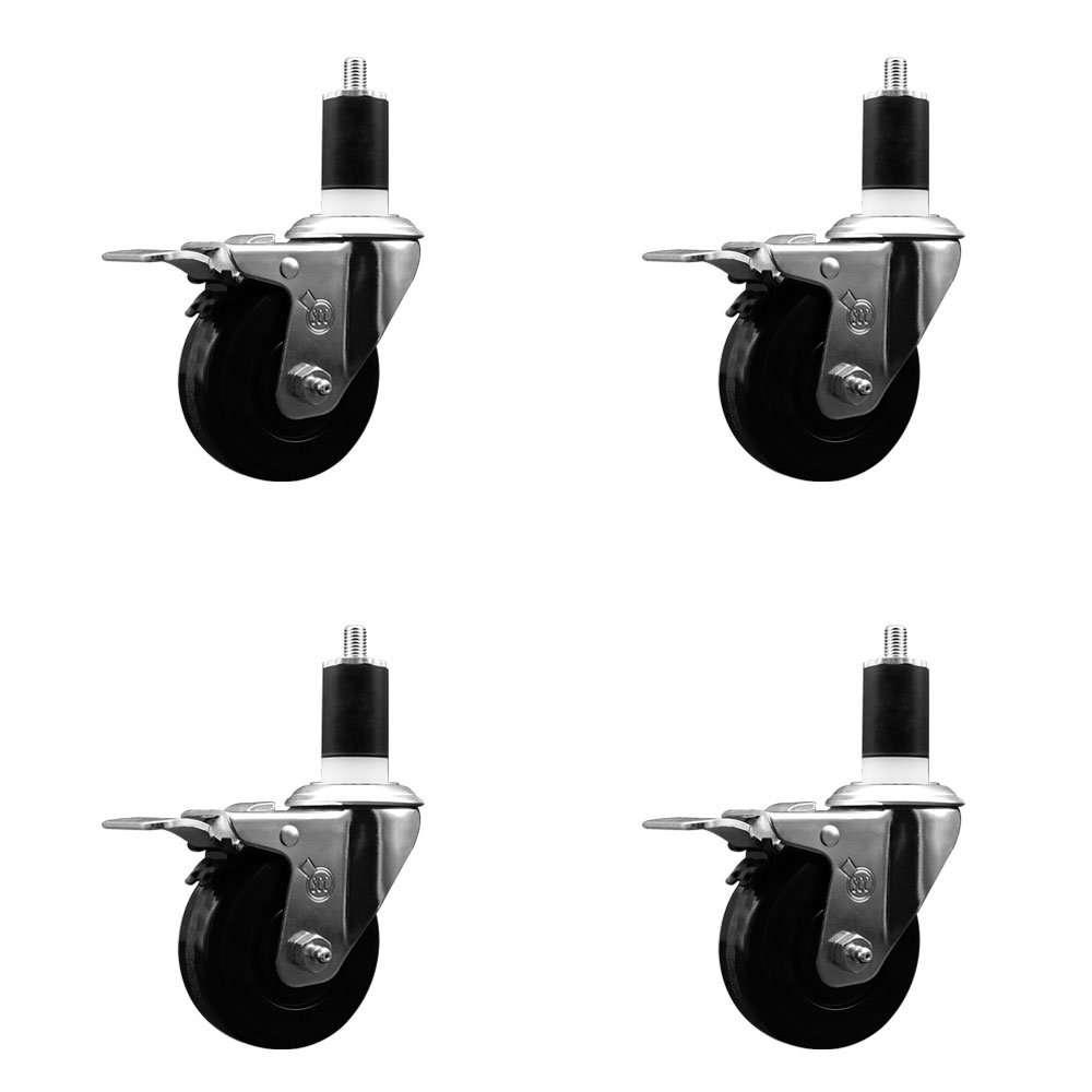 SCC-EXTTL20S3514-PHR-112-4 Phenolic Swivel Expanding Stem Caster with Roller Bearings 3.5 x 1.25 in. Black Wheels & 1.5 in. Stems - Set of 4