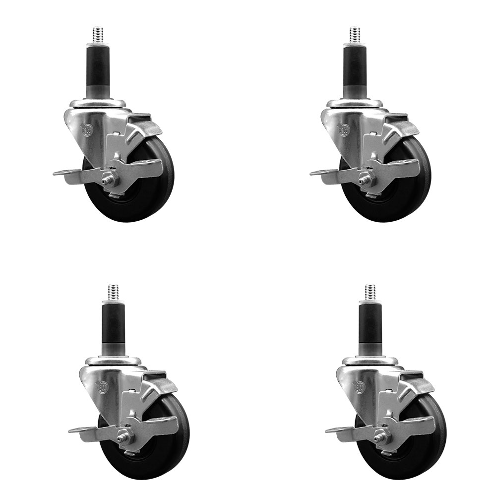 SCC-EX20S3514-PHR-TLB-118-4 Phenolic Swivel Expanding Stem Caster with Roller Bearings 3.5 x 1.25 in. Black Wheels & 1.13 in. Stems - Set of 4