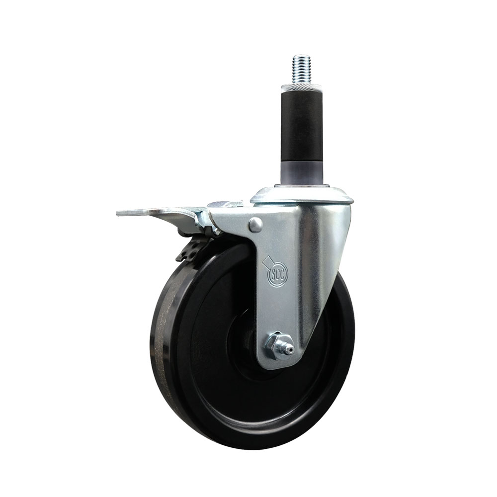 SCC-EXTTL20S514-PHR-118 Phenolic Swivel Expanding Stem Caster with Roller Bearing 5 x 1.25 in. Black Wheel & 1.13 in. Stem & Total Locking Brake