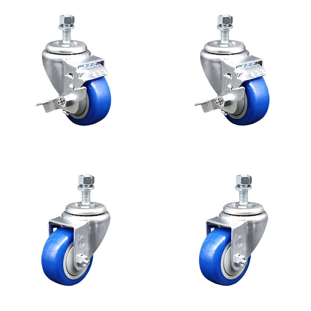 SCC-TS20S314-PPUB-BLUE-TLB-121315-2-S-2 Polyurethane Swivel Threaded Stem Caster with 3 x 1.25 in. Blue Wheels & 0.5 in. Stems - Set of 4