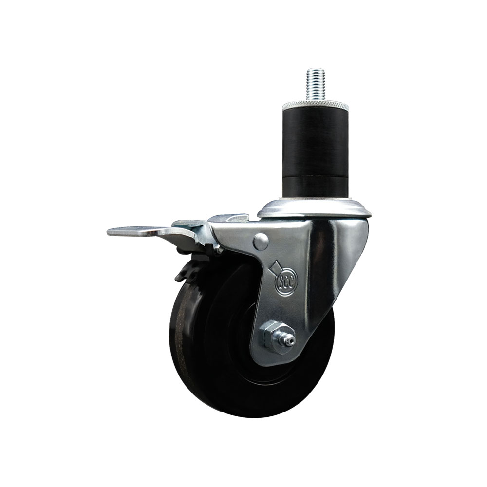 SCC-EXTTL20S3514-PHR-134 Phenolic Swivel Expanding Stem Caster with Roller Bearing 3.5 x 1.25 in. Black Wheel & 1.75 in. Stem & Total Locking Brake