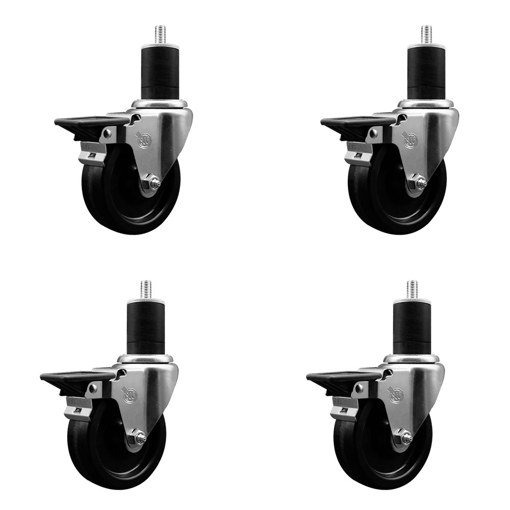 SCC-EX20S414-PHR-PLB-134-4 Phenolic Swivel Expanding Stem Caster with Roller Bearings 4 x 1.25 in. Black Wheels & 1.75 in. Stems - Set of 4