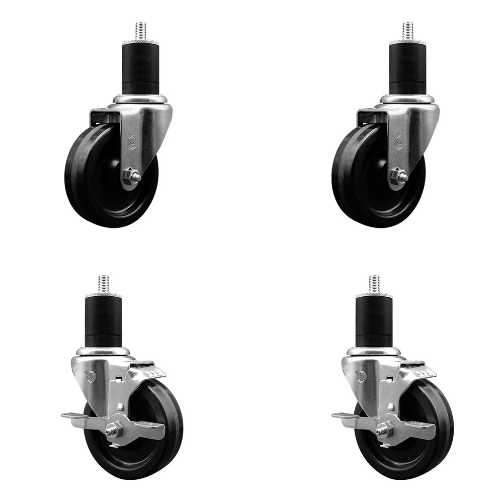 SCC-EX20S414-PHR-2-TLB-2-134 Phenolic Swivel Expanding Stem Caster with Roller Bearings 4 x 1.25 in. Black Wheels & 1.75 in. Stems - Set of 4