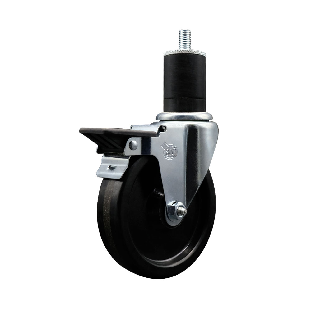 SCC-EX20S514-PHR-PLB-134 Phenolic Swivel Expanding Stem Caster with Roller Bearing 5 x 1.25 in. Black Wheel & 1.75 in. Stem & Posi Locking Brake