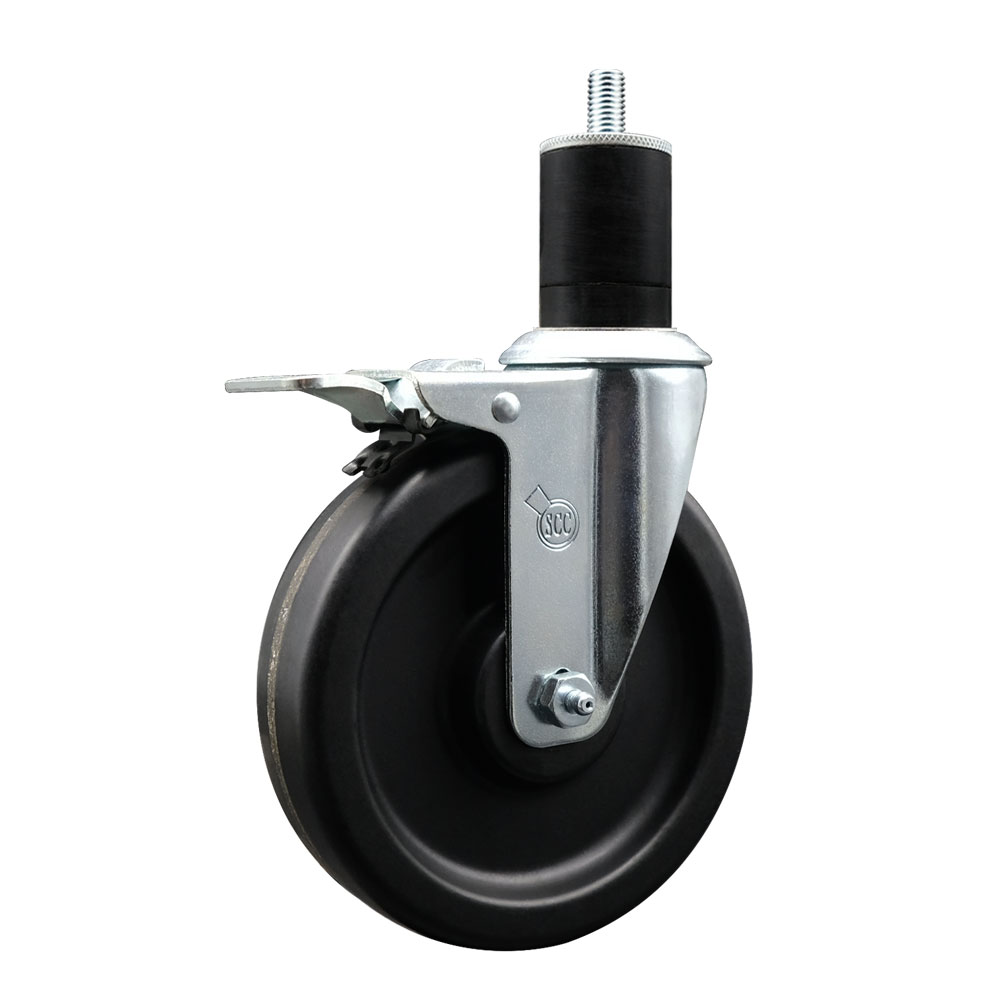 SCC-EXTTL20S615-PHR-134 Phenolic Swivel Expanding Stem Caster with Roller Bearing 6 x 1.5 in. Black Wheel & 1.75 in. Stem & Total Locking Brake