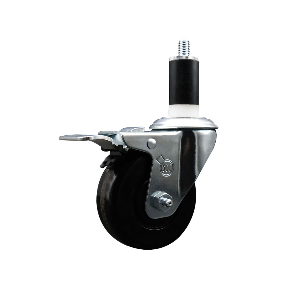 SCC-EXTTL20S3514-PHR-138 Phenolic Swivel Expanding Stem Caster with Roller Bearing 3.5 x 1.25 in. Black Wheel & 1.38 in. Stem & Total Locking Brake
