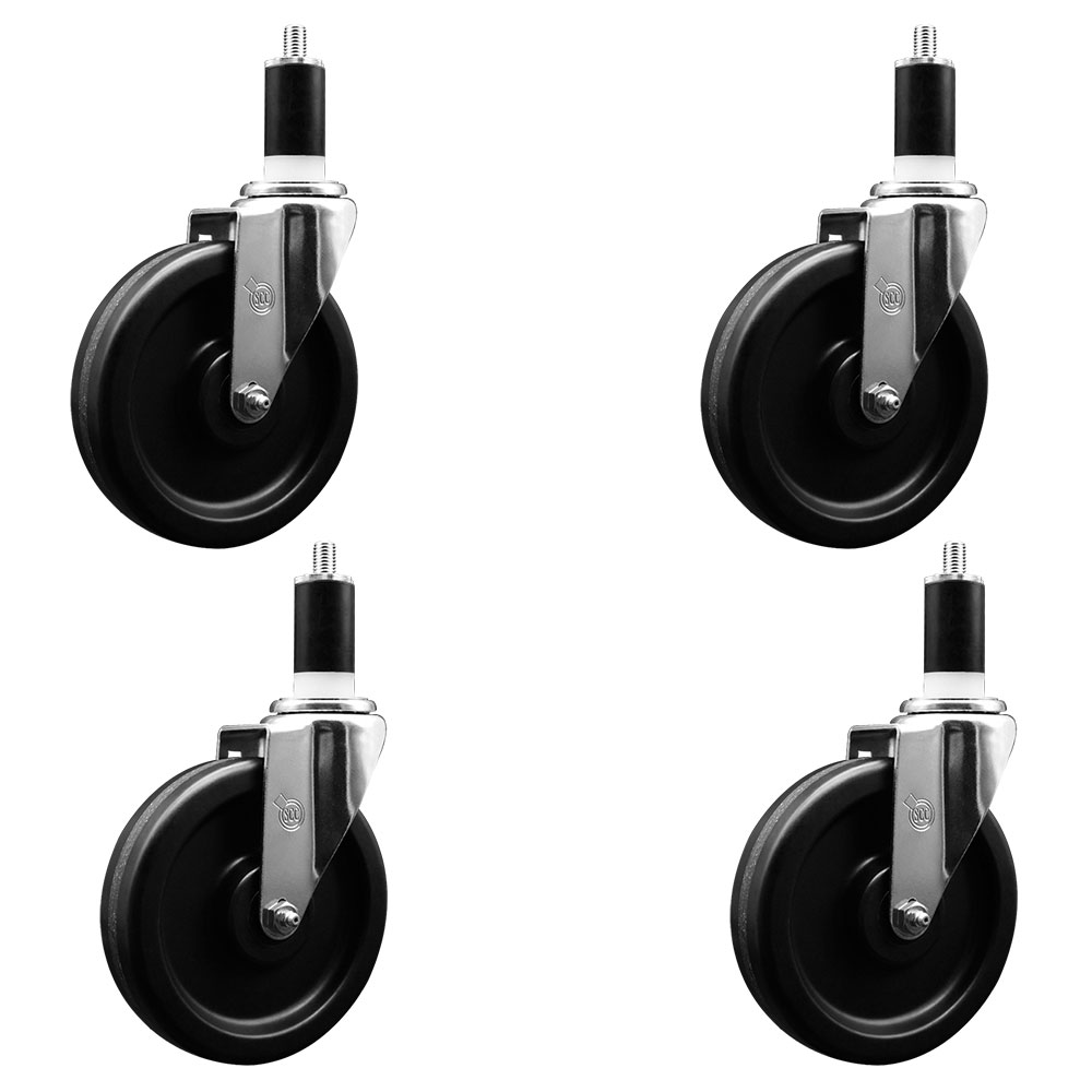 SCC-EX20S615-PHR-138-4 Phenolic Swivel Expanding Stem Caster with Roller Bearings 6 x 1.5 in. Black Wheels & 1.38 in. Stems - Set of 4