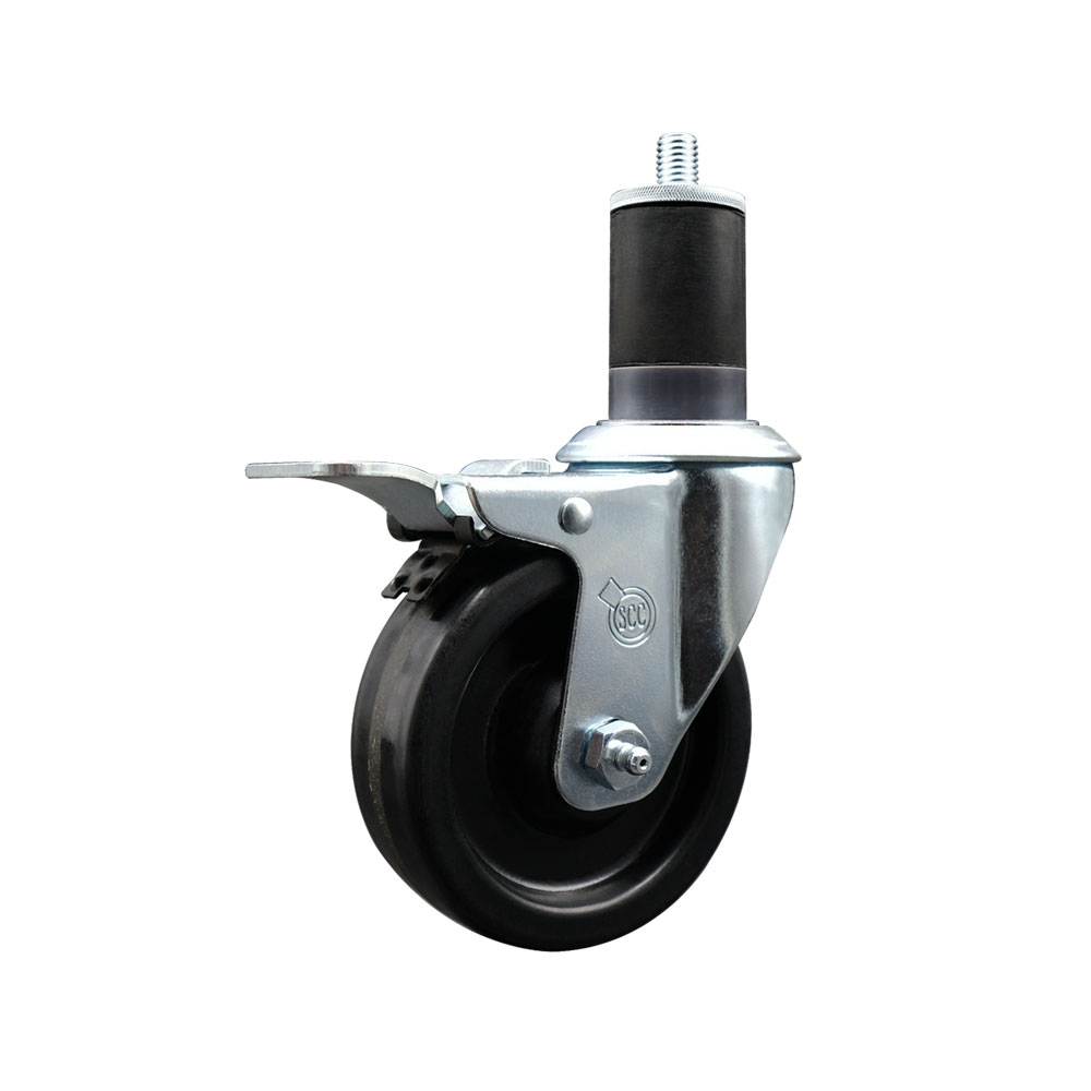 SCC-EXTTL20S414-PHR-158 Phenolic Swivel Expanding Stem Caster with Roller Bearing 4 x 1.25 in. Black Wheel & 1.63 in. Stem & Total Locking Brake