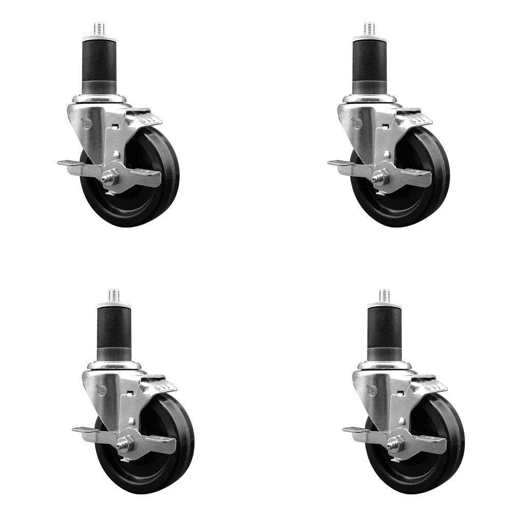 SCC-EX20S414-PHR-TLB-158-4 Phenolic Swivel Expanding Stem Caster with Roller Bearings 4 x 1.25 in. Black Wheels & 1.63 in. Stems - Set of 4