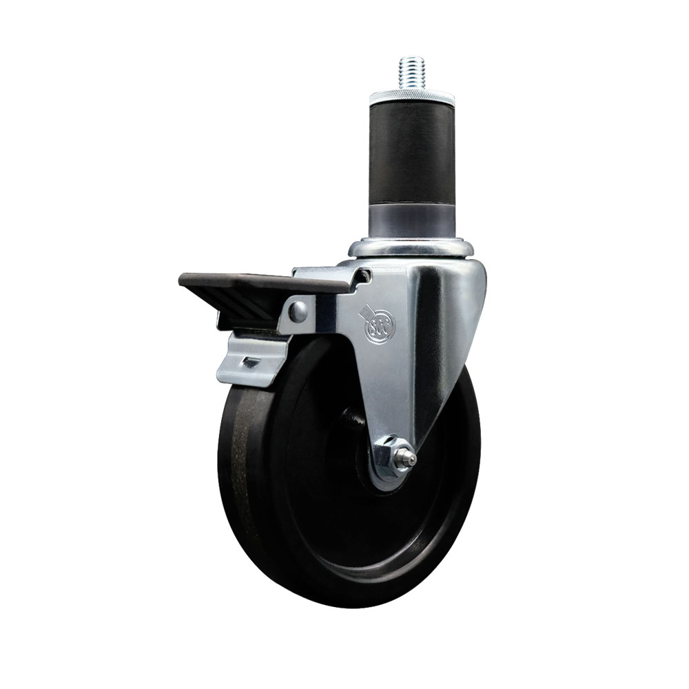 SCC-EX20S514-PHR-PLB-158 Phenolic Swivel Expanding Stem Caster with Roller Bearing 5 x 1.25 in. Black Wheel & 1.63 in. Stem & Posi Locking Brake