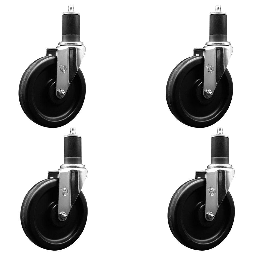 SCC-EX20S615-PHR-158-4 Phenolic Swivel Expanding Stem Caster with Roller Bearings 6 x 1.5 in. Black Wheels & 1.63 in. Stems - Set of 4
