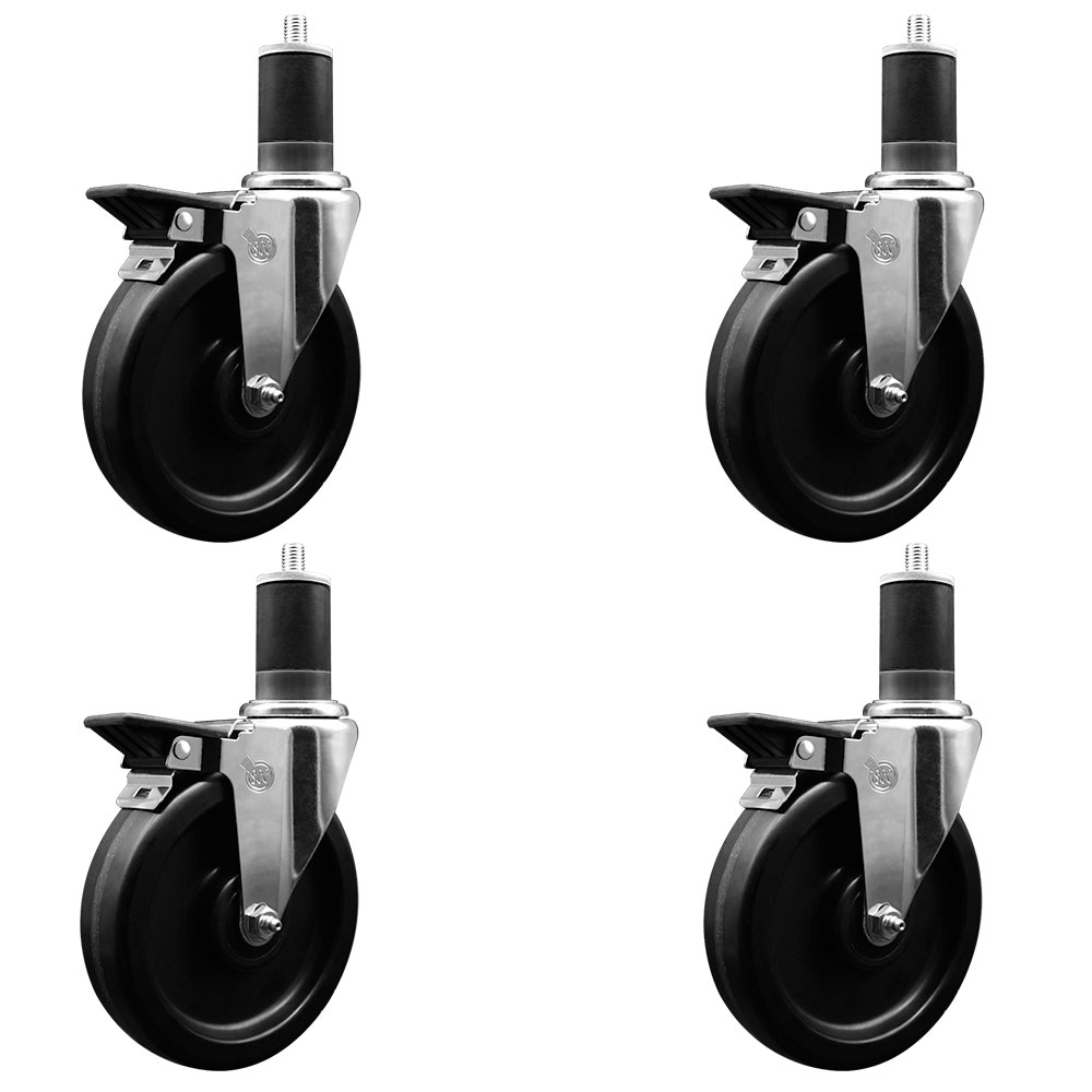 SCC-EX20S615-PHR-PLB-158-4 Phenolic Swivel Expanding Stem Caster with Roller Bearings 6 x 1.5 in. Black Wheels & 1.63 in. Stems - Set of 4