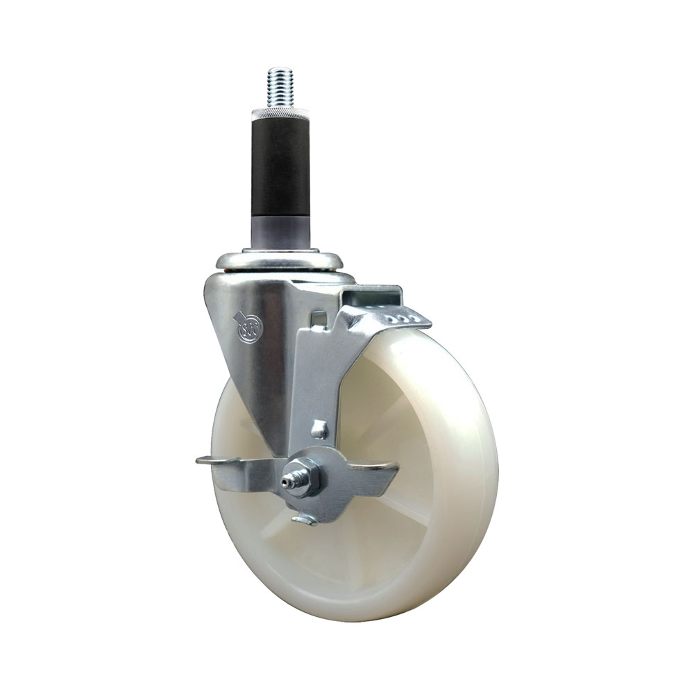 Stainless Steel Swivel Caster - White - 5 in. Wheel - Top Locking Brake