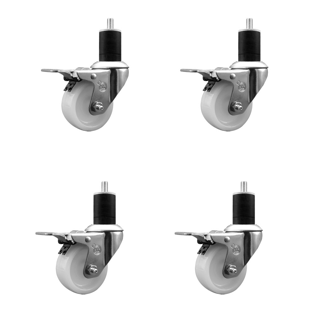SCC-SSEXTTL20S314-NYS-134-4 Stainless Steel Nylon Swivel Expanding Stem Caster with 3 in. White Wheels & 1.75 in. Stems - Set of 4