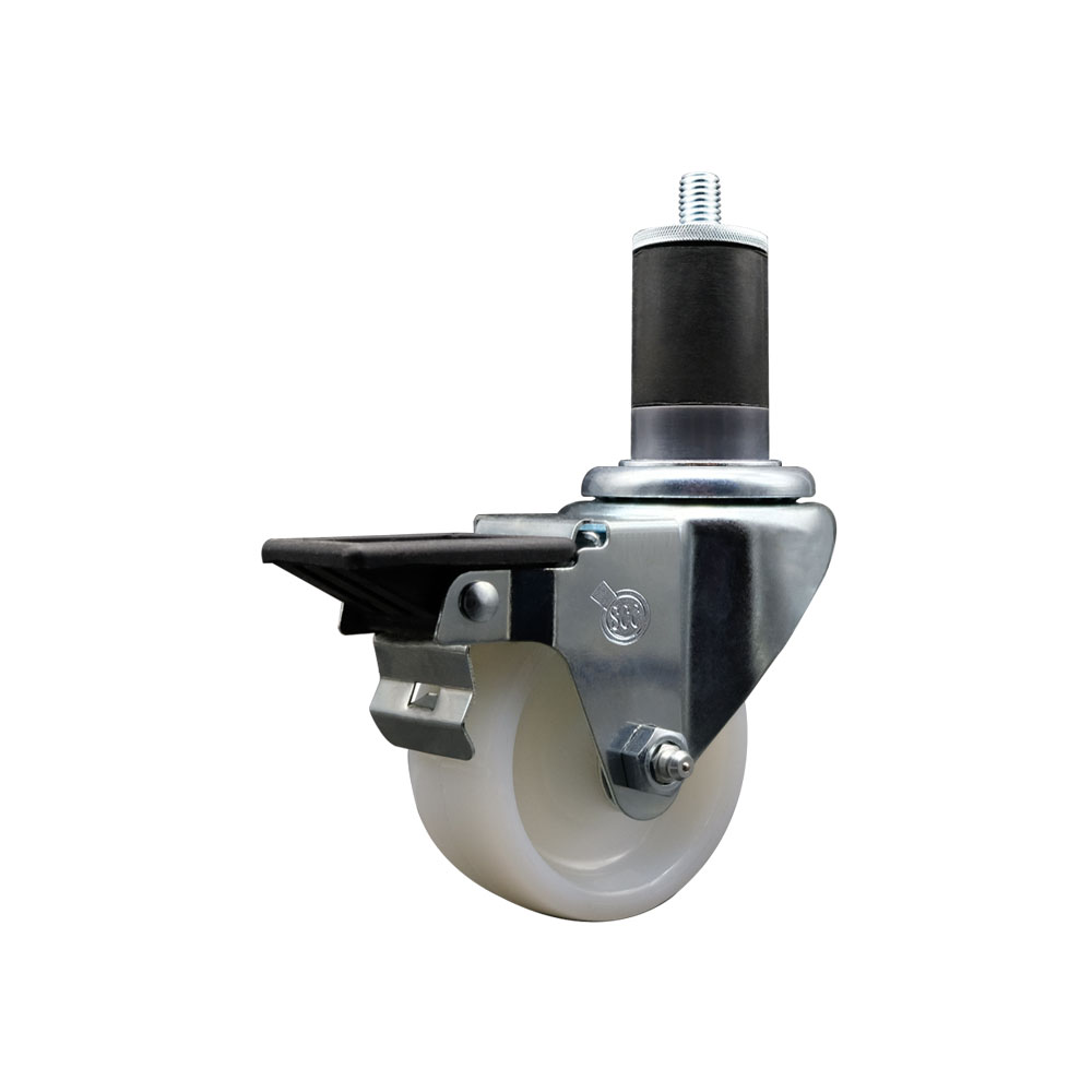 SCC-EX20S314-NYS-PLB-158 Nylon Expanding Stem Swivel Caster with 3 in. White Wheel & 1.63 in. Stem & Posi Locking Brake