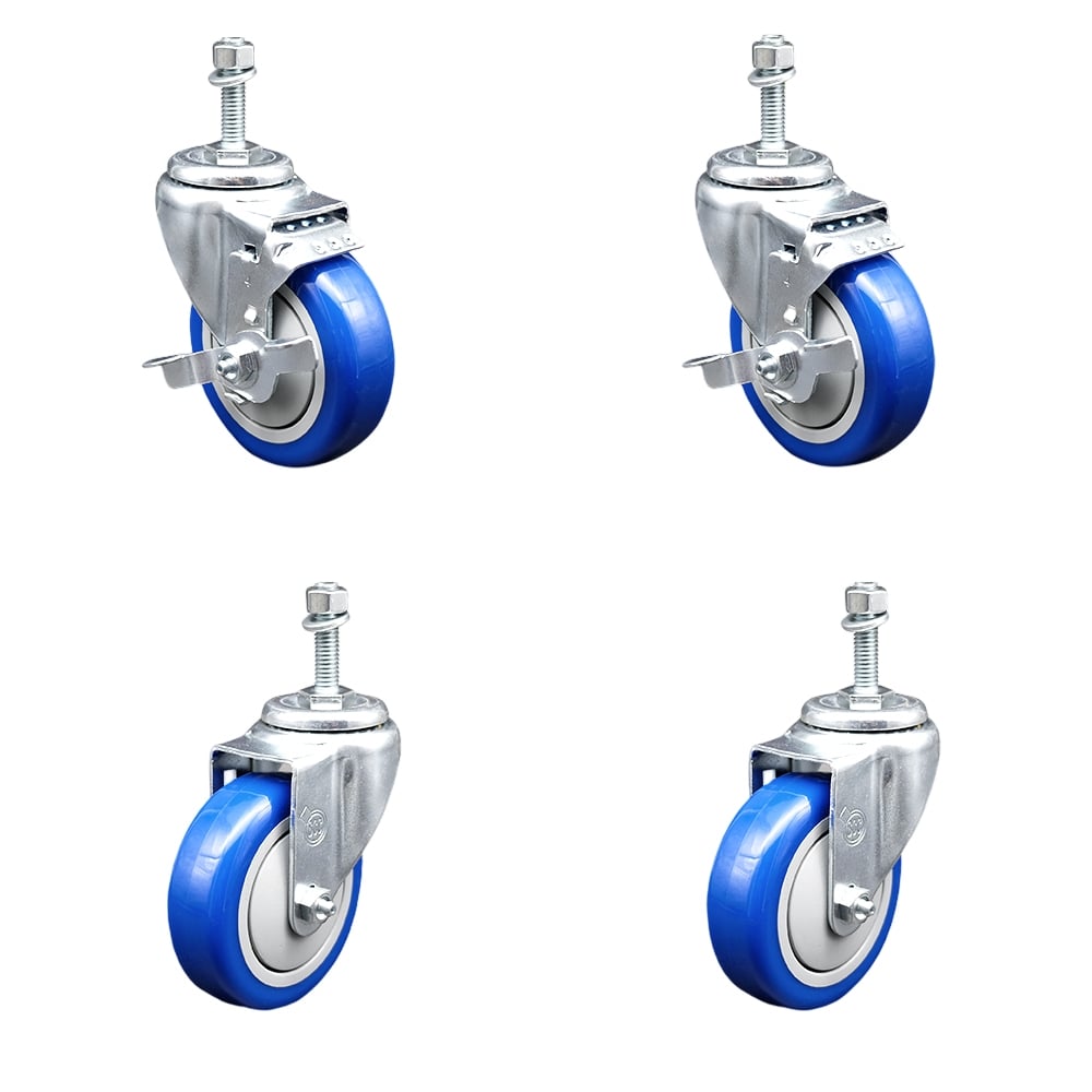 SCC-TS20S414-PPUB-BLUE-TLB-381615-2-S-2 Polyurethane Swivel Threaded Stem Caster with 4 x 1.25 in. Blue Wheels & 0.38 in. Stems - Set of 4