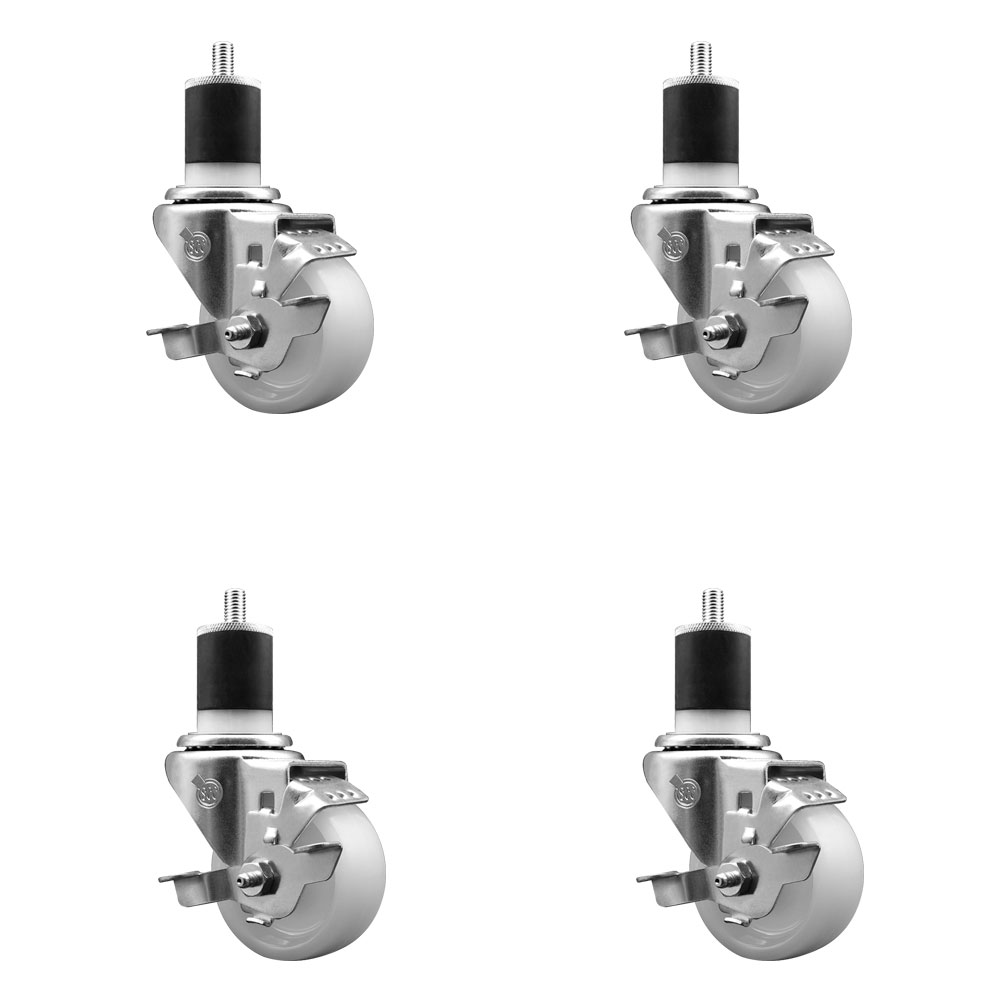Nylon Swivel Caster - White - 3 in. Wheel - Set of 4 - 1200 lbs Capacity