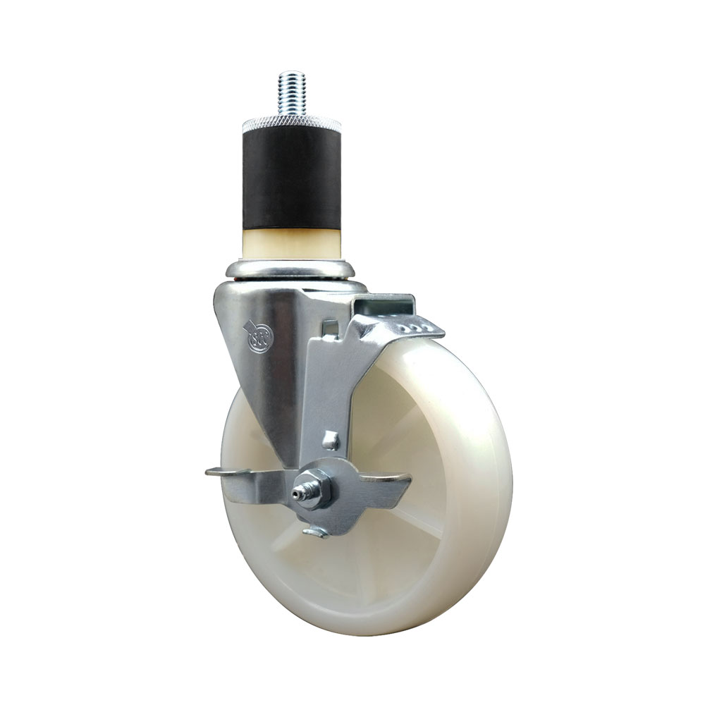 SCC-EX20S514-NYS-TLB-178 Nylon Expanding Stem Swivel Caster with 5 in. White Wheel & 1.87 in. Stem & Top Locking Brake