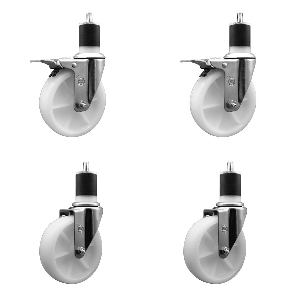 SCC-SSEXTTL20S514-NYS-2-S-2-178 Stainless Steel Nylon Swivel Expanding Stem Caster with 5 in. White Wheels & 1.87 in. Stems - Set of 4