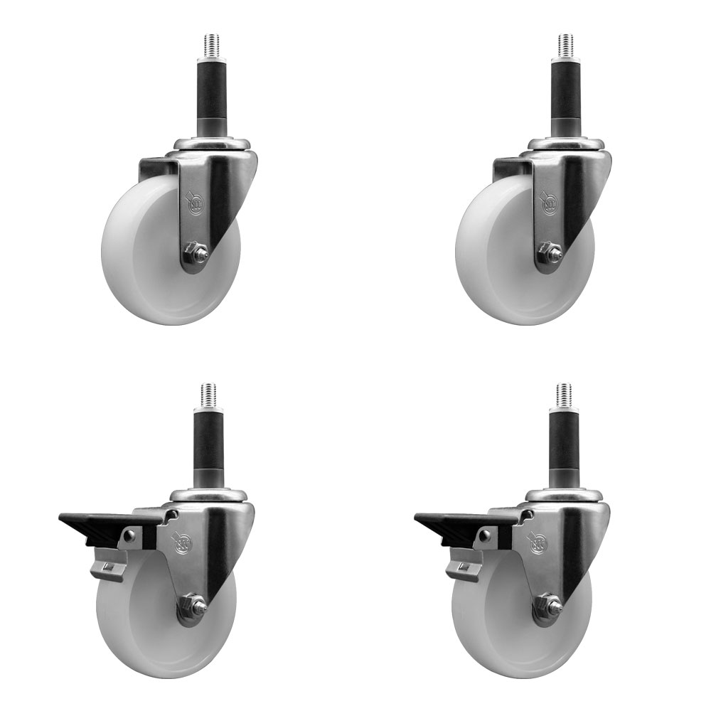 SCC-EX20S414-NYS-2-PLB-2-1 Nylon Swivel Expanding Stem Caster with 4 in. White Wheel & 1 in. Stems - Set of 4