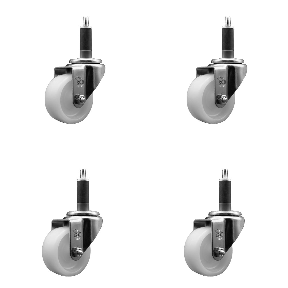 SCC-SSEX20S314-NYS-1-4 Stainless Steel Nylon Swivel Expanding Stem Caster with 3 in. White Wheels & 1 in. Stems - Set of 4